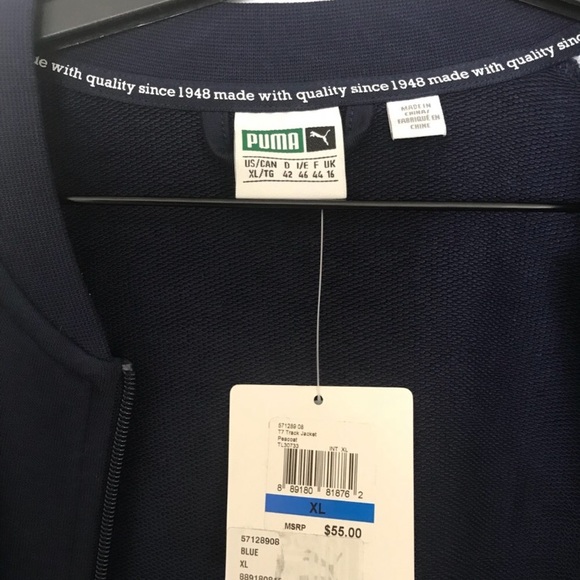 NWT Puma Blue & White Tricot Racing Stripe Logo Zip Front Track Jacket Size XL - Picture 8 of 8